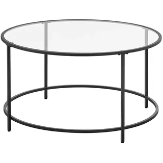 VASAGLE Couchtisch rund Schwarz Glas 84 x 45,5 cm