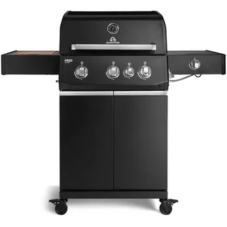 BURNHARD® Gasgrill 3-Brenner 2x Edelstahl-Stabbrenner 3,75 kW, 1x Infrarot-Keramikbrenner 3,75 kW, Gussrost, Piezo-Zündung – FRED Deluxe