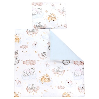 TupTam Unisex Baby Bettwäsche Bettdecke Kopfkissen mit Bezüge Wiegenset 4-teilig, Farbe: Tiere auf Wolken/Blau, Größe: 80x80 cm