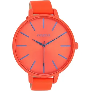 OOZOO Quarzuhr XL Damenuhr C11162 Orangerot Lederband 48 mm