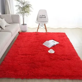 Famanu Hochflor-Teppich - Modernes Schlafzimmerteppich - Großes Antirutsch-Teppich - Rot - 120x200 cm