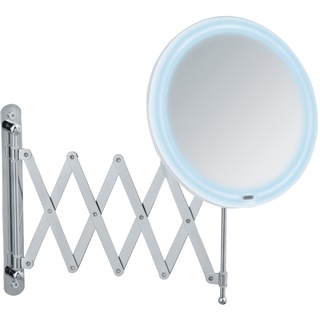 WENKO LED Teleskop-Wandspiegel Barona, Kosmetikspiegel mit LED-Beleuchtung, Schminkspiegel mit ausziehbarem Arm (55 cm), schwenk- und höhenverstellbar, Touchfunktion, USB oder Batterie, Ø 20 cm