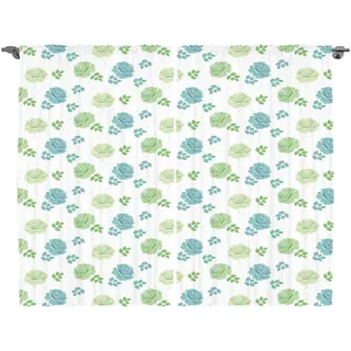 Abakuhaus Gardine Schlafzimmer Kräuselband Vorhang mit Schlaufen und Haken, Blumen Kunst Rose Blumen und Blätter blau|grau|grün 280 cm x 175 cm