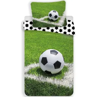 Jerry Fabrics Bettwäsche Fußball Grün 140 x 200 cm + 70 x 90 cm
