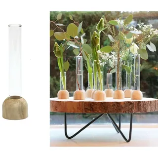 NaDeco Reagenzglas Vase aus Holz, Packung mit 2 Stück, in Zwei Größen wählbar | Reagenzgläser für Blumen | Hydroponische Vase | Dekovase | Glasvase mit Ständer | Glasvase Zylinder, Größe:h.15 Ø2cm