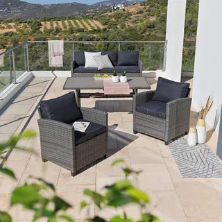 Ambia Garden Loungegarnitur, Grau, Metall, Kunststoff, Textil, Füllung: Schaumstoff, eckig, Loungemöbel, Gartenlounge-Sets