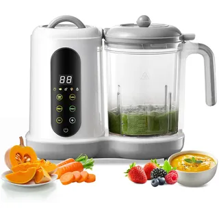 4-in-1 Babybrei Zubereiter & Dampfgarer Mixer Baby, 400ml Baby Küchenmaschine mit Touchscreen, Automatische Reinigung, Zum Garen, Mixen & Aufwärmen von Babynahrung, BPA-frei
