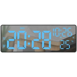 FANSU Nachttisch Wecker Digital, Dual Alarm Spiegel Digitalwecker LED Leuchtziffern Digitaler Wecker DST Countdown Datum Temperatur Schlummerfunktion 3 Helligkeit (Blau + Schwarz,Einheitsgröße)