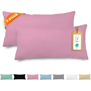 Veluna Home Kissenbezug 40x80cm - 100% Baumwolle(2er-Set) - Rosa - Dicht gewebt mit 57 Fäden/cm2 - Kopfkissenbezug - Oeko Tex Zertifiziert - Renforcé Kissenhülle für Kissen mit Reißverschluss