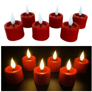 Online-Fuchs LED-Kerze 6er Set LED Teelichter mit spiegelnder Flamme, Fernbedienung und Timer (mit Echtwachs überzogen, Creme, Weiß, Rot, Grün, Lila), 4 cm Durchmesser, 6 cm hoch mit realistischer Flamme - 255 rot