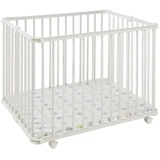 Geuther 2261 Laufgitter Lucilee | Passung: 76 cm x 97 cm | 3-fach werkzeuglos höhenverstellbar | gepolsterter Laufstall | in 4 Farbvarianten und 7 Designs erhältlich | Farbe: Weiß | Muster Circle