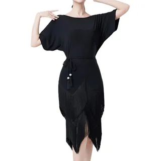 Leeonway Lateinamerikanisches Tangokleid für Damen,Tanzkostüm Latein Tanz Trikotkleid,Klassische Tanzkleid Für Damen,Tango Modern Turnierkleid,Rückenfrei,Für Swing Performance