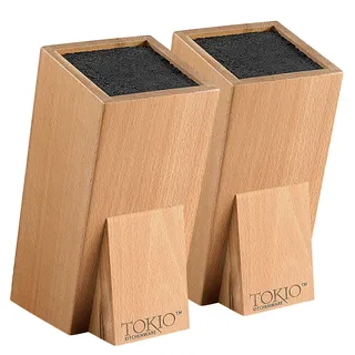 TokioKitchenWare Aufbewahrung für Messer: 2er-Set Universal-Messerblöcke aus Holz mit Borsteneinsatz (Messer-Block mit Bürsteneinsatz, Küchenmesser-Block, Messerblock ohne)