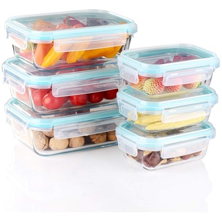 Amisglass Frischhaltedose Set 6 Stück, 900ml / 400ml Glasbehälter mit Deckel für Lebensmittel, Vorratsdosen Glas/Glasschüssel mit Deckel als Meal prep Boxen Glas-BPA frei