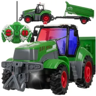 KRUZZEL RC-Traktor Ferngesteuerter Traktor mit Kippanhänger für Kinder (Spielzeug-Traktor mit Zubehör für Kinder, Ferngesteuertes Traktor-Set mit Anhänger für realistischen Spielspaß), Ferngesteuerter Traktor mit funktionsfähigem Kippanhänger grün