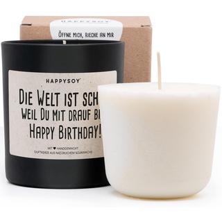 HAPPYSOY Kerze + Refill - Happy Birthday Duftkerze im Glas mit Spruch - Geschenkidee für Frauen - Geschenk für Freundin