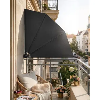 paramondo Balkonfächer Sichtschutz mit Wandhalterung, 140x140cm Anthrazit, Balkon Sichtschutz Wetterfest UV-beständig Faltbar, Balkonsichtschutz Terrasse Seitenmarkise Windschutz inkl. Schutzcover