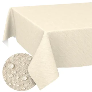 ANRO Wachstuchtischdecke Creme Quadratisch 140x140 cm Schnittkante | Abwaschbar · Rutschfest · Pflegeleicht · Wasserabweisend · Wetterfest für In- & Outdoor