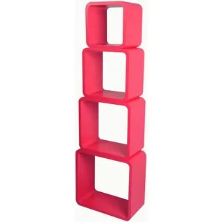 Cube Verstärkte Vielen Farben MDF Retro Design 4er Set Regal Regale Wandregal Deko Würfel CD DVD Lounge LO02 (Rot)