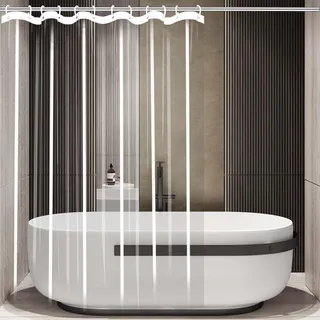 KOUDU Duschvorhang Transparent 100 x 185 cm Plastik Peva Badvorhang für Badezimmer wasserdichte Transparent Duschvorhang aus Schimmelresistentem Peva mit Ösen für Badewanne, Transparente Farbe