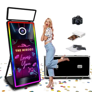 VANYA 65in Foto Spiegel Mit Drucker und Kamera,Magic Mirror Potobooth Mit 43 Zoll Touchscreen, FotoSpiegel Machine mit Mini PC,für Partys und Events (Black, Photo Booth with Camera and Printer)