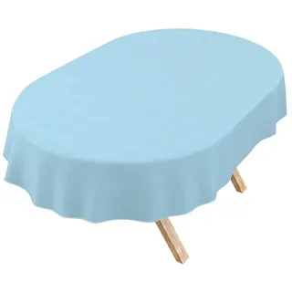 ANRO Tischdecke DanceDirty abwaschbar Leinenoptik wetterfest Falschuni Modern (Einzelstück 1-tlg, eine Tischdecke), Stofftischdecke schmutzabweisend 160x140cm Uni Hellblau blau Oval | 140 cm x 160 cm