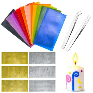 Fuhesgu Wachsplatten für Kerzen 12 Farben Wachsplatten zum Kerzen Verzieren Kerzenwachs Platten Taufkerze Selber Machen Set Wachs Bienenwachsplatten für Kommunion Taufe Basteln DIY