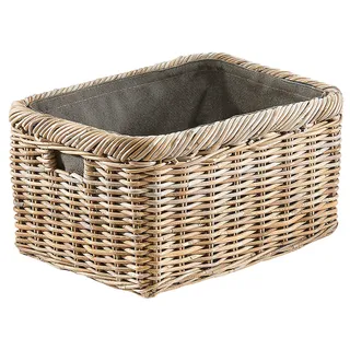 Kobolo Kaminholzkorb Rattan grau mit Jutestoff dunkel