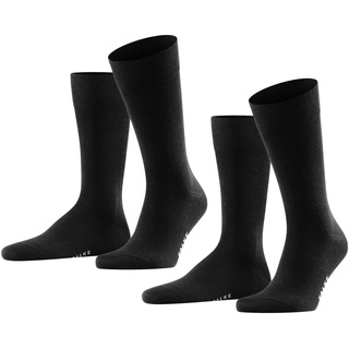 FALKE Herren Socken Happy 2-Pack M SO Baumwolle einfarbig 2 Paar, Schwarz (Black 3000), 39-42