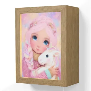 OnlyWow Wandleuchte Lightbox Mädchen - Einhorn - Rosa, Dimmbar, Farbwechsel, LED, Warmweiß, Kaltweiß, Neutralweiß Einstellbar, Wandlampe Innen, Dimmbar, mit Kabel, LED, Beleuchtung, Kinderzimmer rosa 15 cm x 8 cm x 20 cm