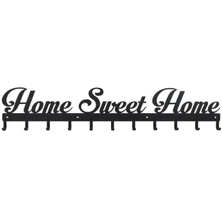 decorwelt Garderobenhaken Home Sweet Home Schwarz 80 cm Breit XXL 11 Haken Hakenleiste Schlüsselbrett Innentür Modern Kleiderhaken Zum Schrauben Edelstahl Wandmontage Garderobenleiste