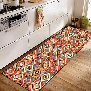 Siunwdiy Bunter Teppichläufer rutschfest Läufer Flur 140x240cm Küchenteppich Marokkanischer Orange und Gelb Waschbar Meterware Schlafzimmer Korridor Teppich Lang, Länge Anpassbare, 40-140cm Breit