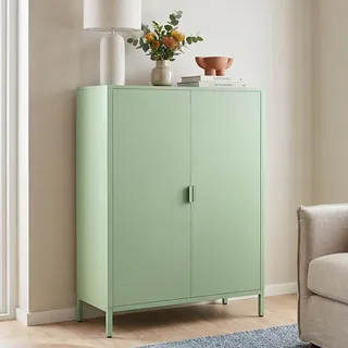 skølm Ituri Metall Kommode – Metallschrank mit 3 verstellbaren Fächern – Sideboard Wohnzimmer in Mintgrün – Aufbewahrungsschrank aus Stahl - Highboard im Industrial Design – Büroschrank/Flurschrank