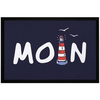 Fußmatte »Fußmatte Moin maritim Leuchtturm norddeutsch Hallo Willkommen rutschfest & waschbar Moonworks®«, MoonWorks, rechteckig schwarz