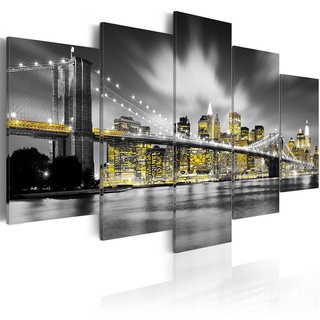 murando - Bilder Skyline Manhattan 100x50 cm Vlies Leinwandbild 5 tlg Kunstdruck modern Wandbilder XXL Wanddekoration Design Wand Bild - New York City in der Nacht Panorama