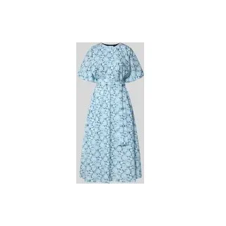Midikleid mit Rundhalsausschnitt und Bindegürtel, Marine, 38