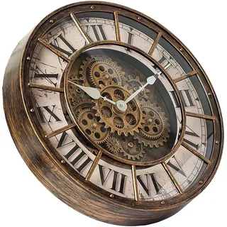 18-zoll-wanduhr Mit Beweglichen Zahnrädern, Große, Übergroße Steampunk-industriedekoration, Antike Metallwanduhren Mit Großen Ziffern Für Küche, Büro Oder Wohnzimmer (antikbronze Mit Ölpatina)