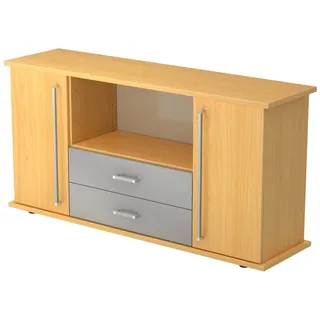 bümö Sideboard office Sideboard mit 2 Schübe & 2 Türen, Dekor: Buche - Griffe: Chromgriff braun