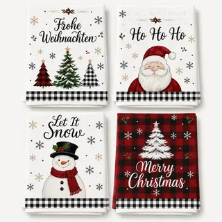 4er Geschirrtücher Weihnachten, 40 X 60 Cm Mit 4 Weihnachtsmotiven