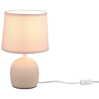 Reality Leuchten LED Nachttischlampe, Dimmfunktion, LED wechselbar, Warmweiß, kleine skandinavische Landhausstil mit Stoff Lampenschirm Beige, 26cm beige