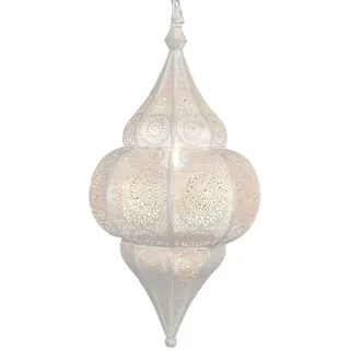 Marrakesch Orient & Mediterran Interior Pendelleuchte Orientalische Hängelampe Lunar handgefertigt aus Metall in Weiß 40 cm, Handarbeit weiß