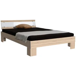 Pol-Power Bettgestell JASPER, 140 x 200 cm - Eiche Sonoma Dekor Weiß glänzend