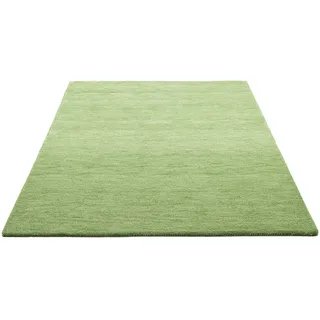 Wollteppich THEKO "Gabbeh Uni, Handweb Teppich, meliert, reine Schurwolle, handgewebt" Teppiche Gr. B/L: 300 cm x 400 cm, 14 mm, 1 St., grün Schurwollteppiche