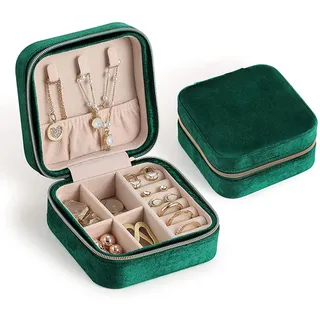 FonVan Kleine Reiseschatulle für Damen, Samt Schmuckkästchen, Schmuckbox | Samt-Schmuckaufbewahrung für Ohrringe, Ringe & Ketten - kompakt mit Reißverschluss, Geschenk für Damen & Mädchen