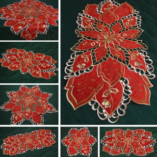 Quinnyshop Bezaubernde Winter Mitteldecke/Tischläufer rot mit Durchbruch-Stickerei - Größe wählbar (ca. 85 x 85 cm Eckig)