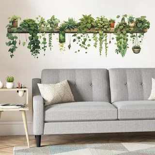 duoyif Wandtattoo Pflanzen Grüne Blätter, 88 x 27 cm Wandaufkleber Pflanzen Tropische Topfpflanzen Hängende, Wandsticker Für Wohnzimmer Schlafzimmer Küche Wanddeko Sofa Hintergrund,1 stück (c)
