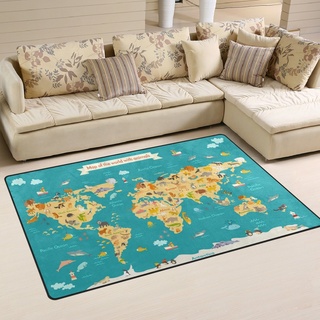 Use7 Teppich für Kinder, Motiv: Weltkarte, rutschfest, 100 x 150 cm, für Wohnzimmer und Schlafzimmer