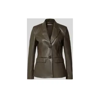 Slim Fit Blazer in Leder-Optik mit Pattentaschen, Dunkelbraun, 40