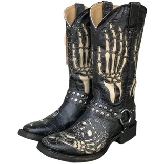 Generisch Cowboy Stiefel Damen Männer Cosplay Stiefel Schwarz Retro Steampunk Cowboystiefel Herren Gothic Boots Leder Wikinger Schuhe Cowboy Mittelalter Schuhe - 38 EU