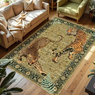 KTYUTJDH Teppiche,Vintage traditionell orientalisch, Vintage Beige, Braun, Grün Square 100 x 100 cm, Dekorative Teppich Waschbar für Wohnzimmer, Schlafzimmer, Küche,